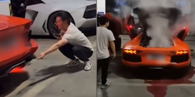 Un chinois détruit sa Lamborghini en voulant  griller des saucisses  avec (Vidéo) 