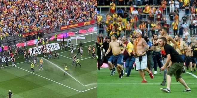 Les supporters de Lens et Lille se bagarrent sur la pelouse en plein match (Vidéo) 