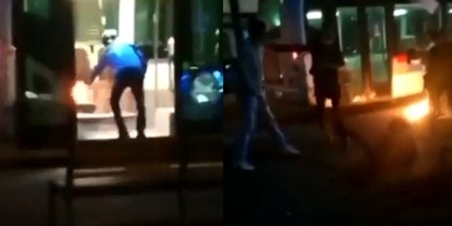 Un homme tente d’incendier un bus et se fait tabasser par un témoin (Vidéo) 
