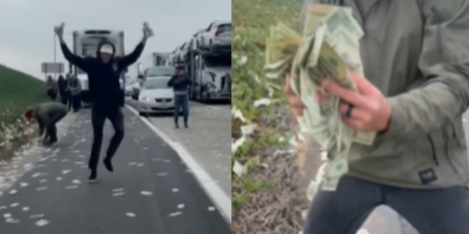 Un fourgon blindé déverse accidentellement du cash sur une autoroute aux USA (Vidéo) 