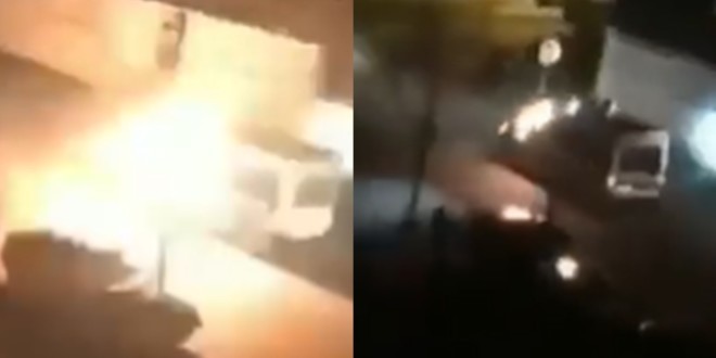 Des policiers reçoivent un cocktail Molotov sur leur véhicule qui prend feu (Vidéo) 
