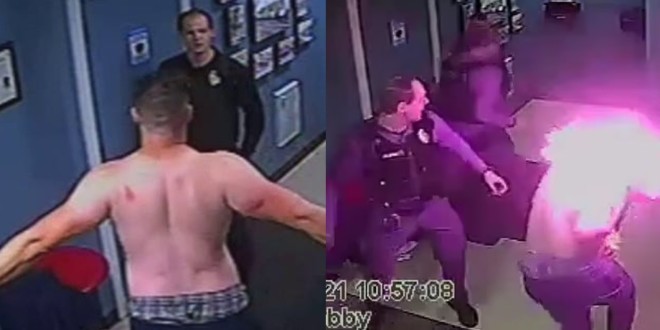 Un homme prend feu après avoir été tasé par un policier (Vidéo) 