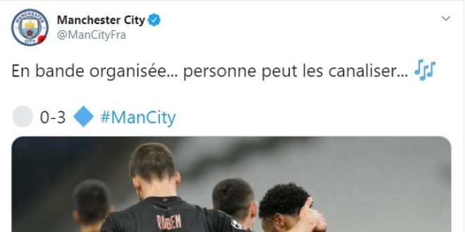 Le CM de Manchester City France trolle l\'OM après le 0-3 : \'\'En bande organisée\'\'
