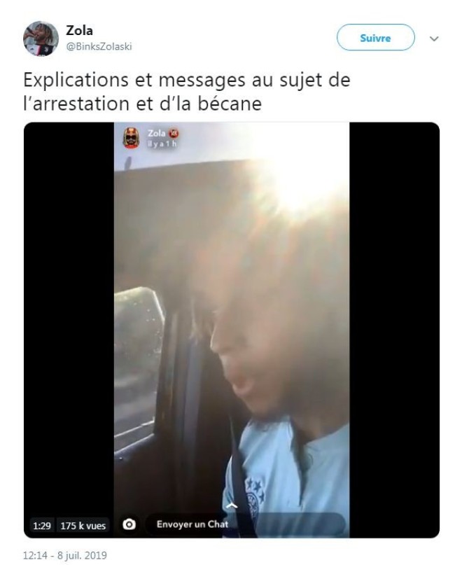 Zola échappe à la prison après avoir été arrêté une deuxième fois, il s'explique sur snapchat !
