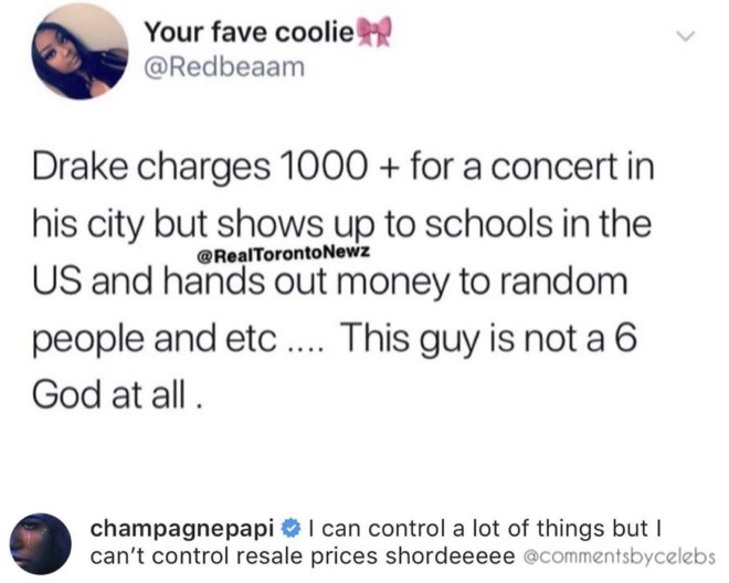 Le prix du billet de concert à 1000$ : Drake nous explique… Ou pas !