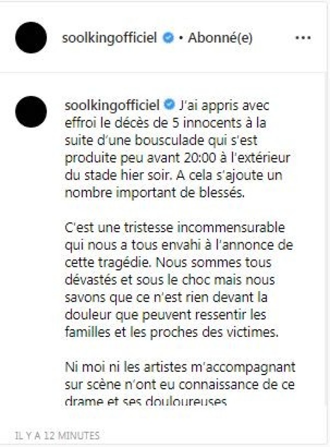 Soolking : Une bousculade a causé la mort de 5 personnes au concert du chanteur !
