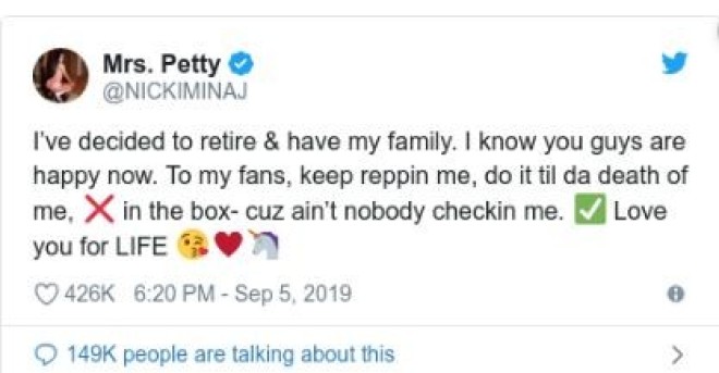 Nicki Minaj annonce sa retraite définitive dans le rap, elle dévoile les raisons !