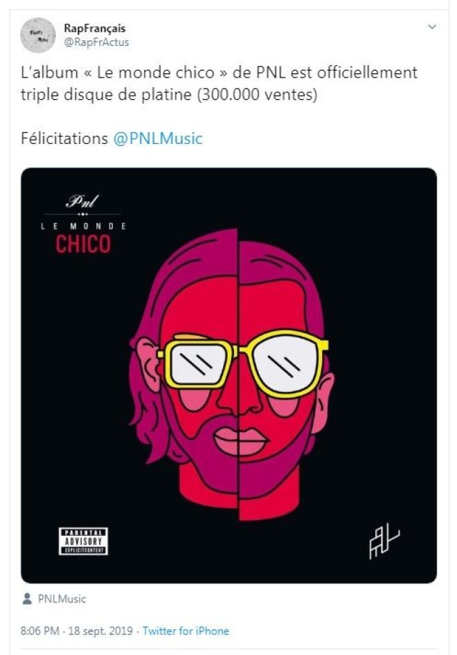 L'album ''Le monde chico'' de PNL est certifié triple disque de platine !
