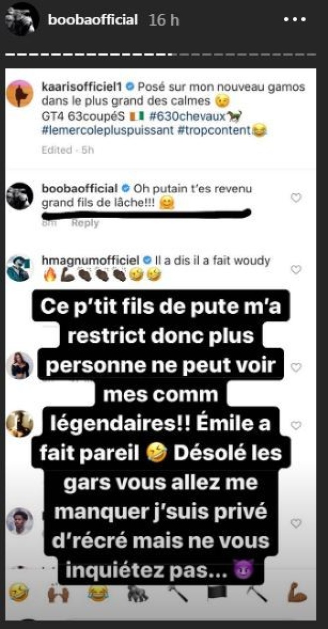 Booba se fait restreindre sur instagram par Kaaris et La Fouine dû à son harcèlement effréné envers eux !