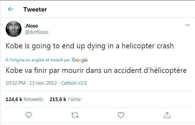 Un internaute a prédit la mort de Kobe Bryant il y a 7 ans avec un tweet devenu viral !