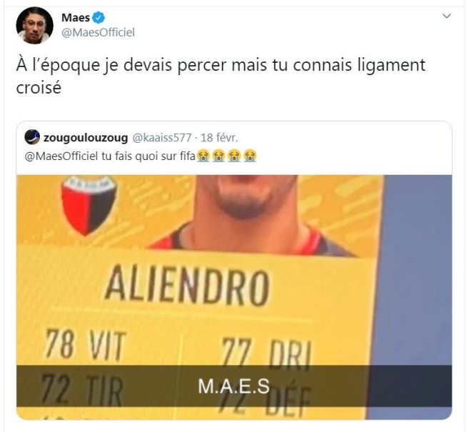 Maes a son propre joueur disponible sur FIFA ? Le rappeur réagit avec humour