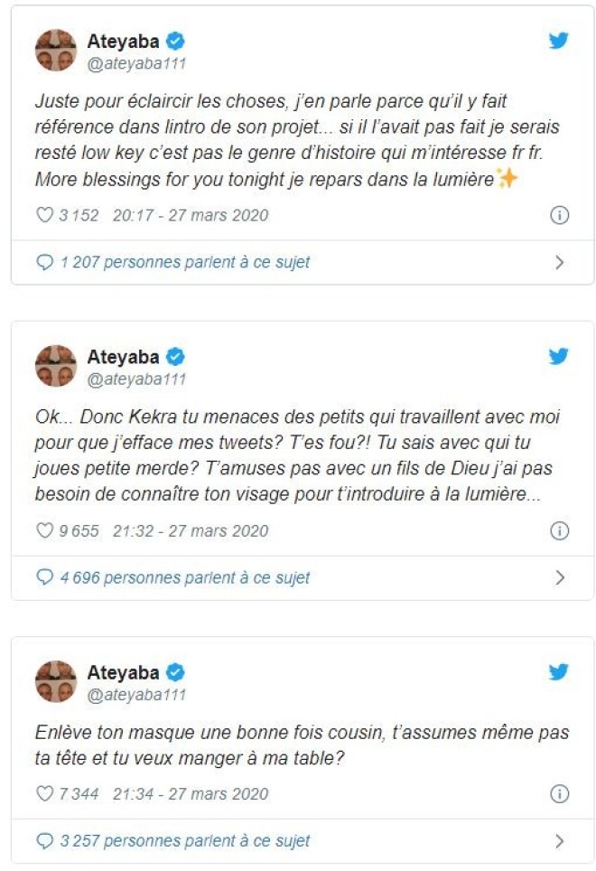 Ateyaba dévoile le vrai visage de Kekra et se moque de lui sur twitter !