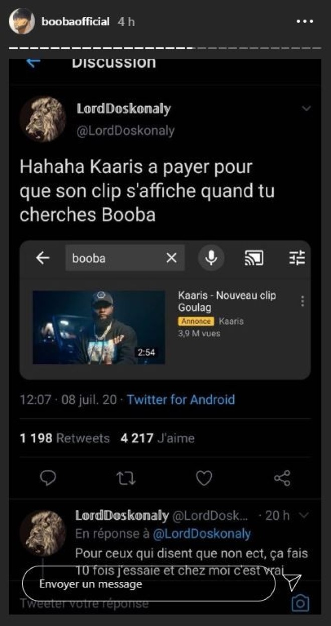 Booba se moque de Kaaris d'avoir payé pour mettre son clip dans les recherches Youtube de ''Booba''