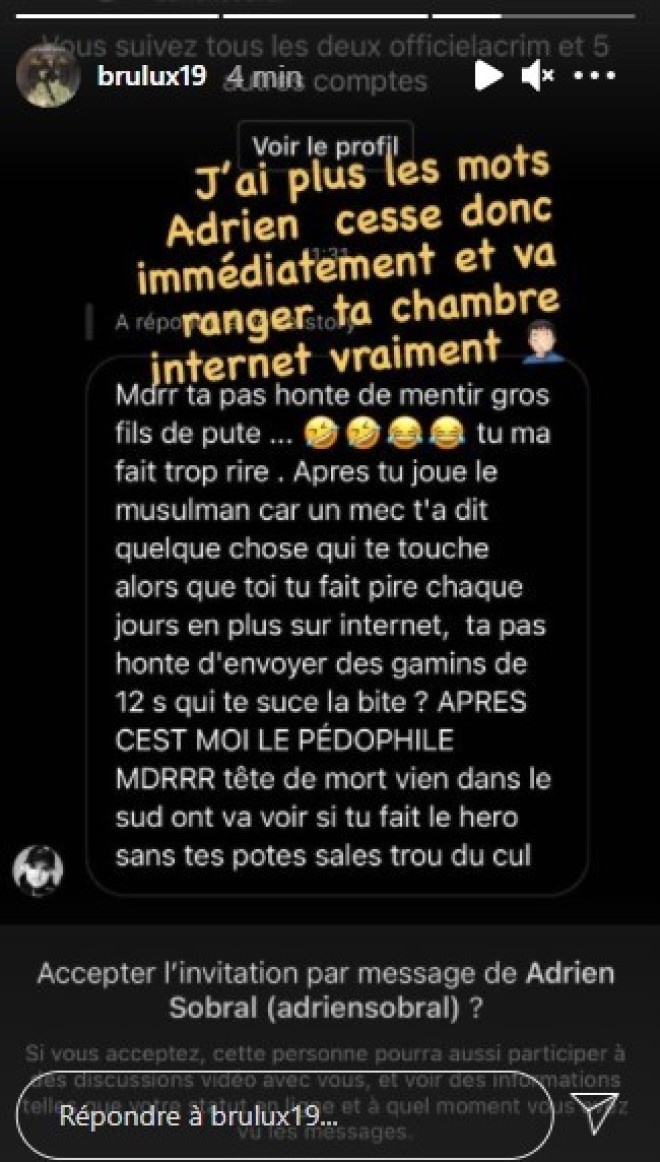 Brulux répond violemment à un internaute qui l'a menacé