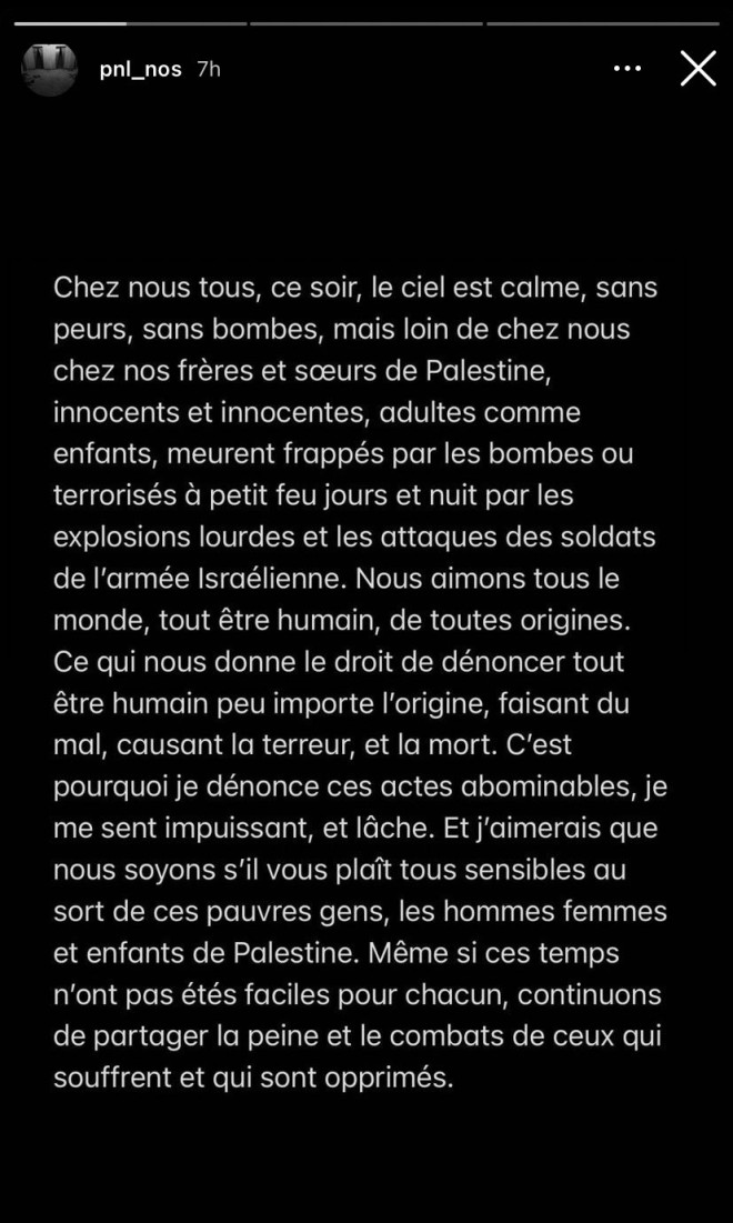 N.O.S exprime son soutien à la Palestine avec un très beau message