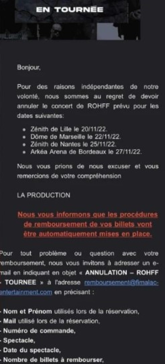 Rohff contraint d'annuler quatre dates de concert !