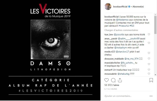 L’intrigante réaction de Booba envers Damso à propos des Victoires de la musique