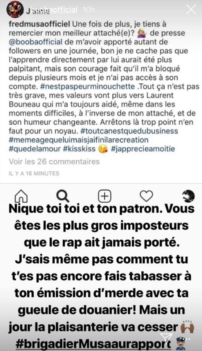 Fred Musa envoie un message fort à Booba, ce dernier lui répond très violemment !
