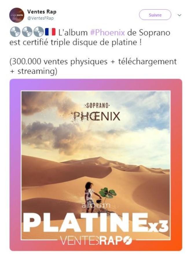 L'album de Soprano « Phoenix » est certifié triple disque de platine !